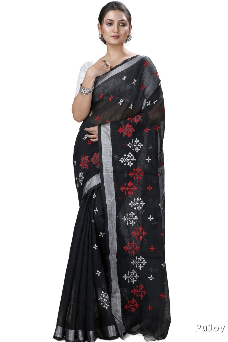 Black Blended Cotton Tamasi Hand Loom Saree (1209)