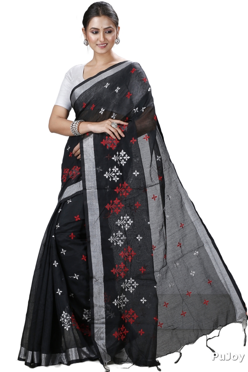 Black Blended Cotton Tamasi Hand Loom Saree (1209)