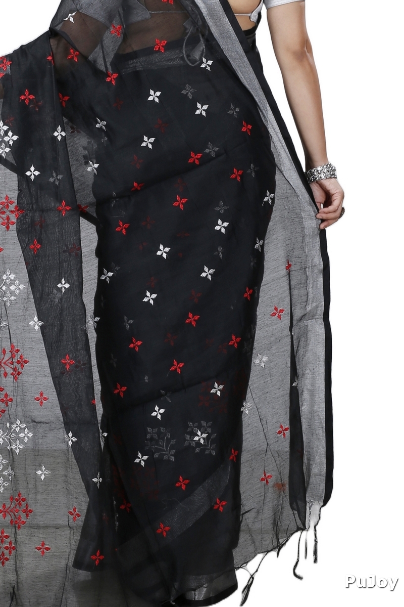 Black Blended Cotton Tamasi Hand Loom Saree (1209)