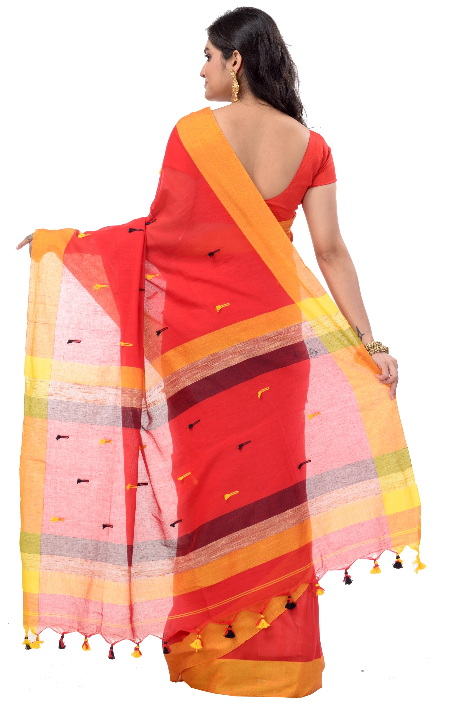 Red Pure Cotton Clacial Desigined Hand Loom Saree (121)