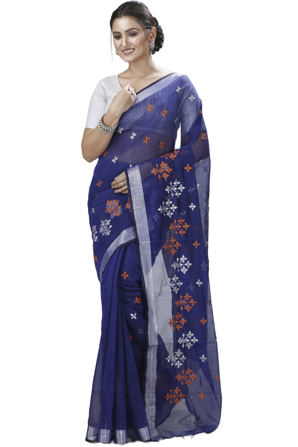 Naby Blue Blended Cotton Tamasi Hand Loom Saree (1210)