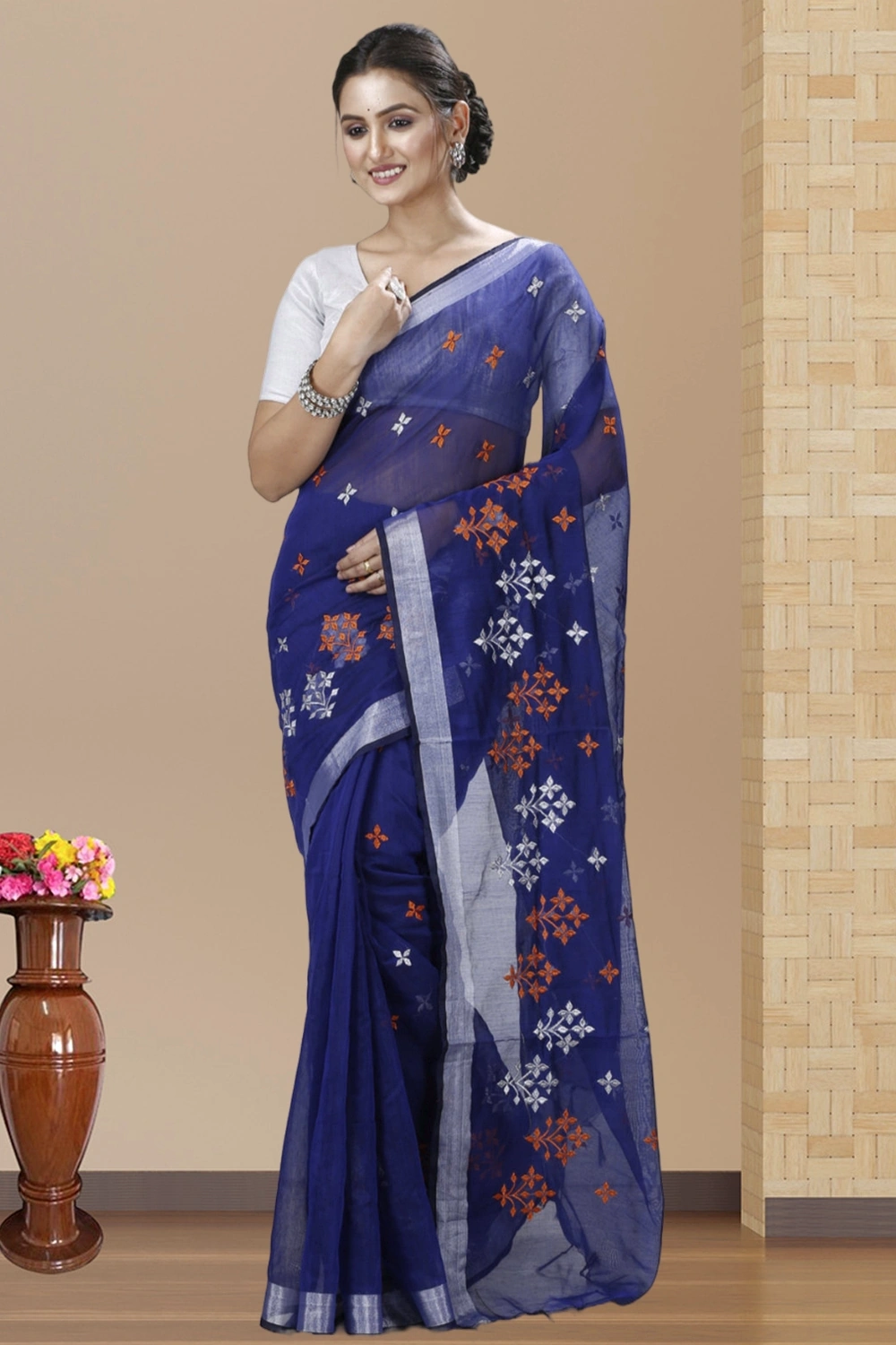 Naby Blue Blended Cotton Tamasi Hand Loom Saree (1210)