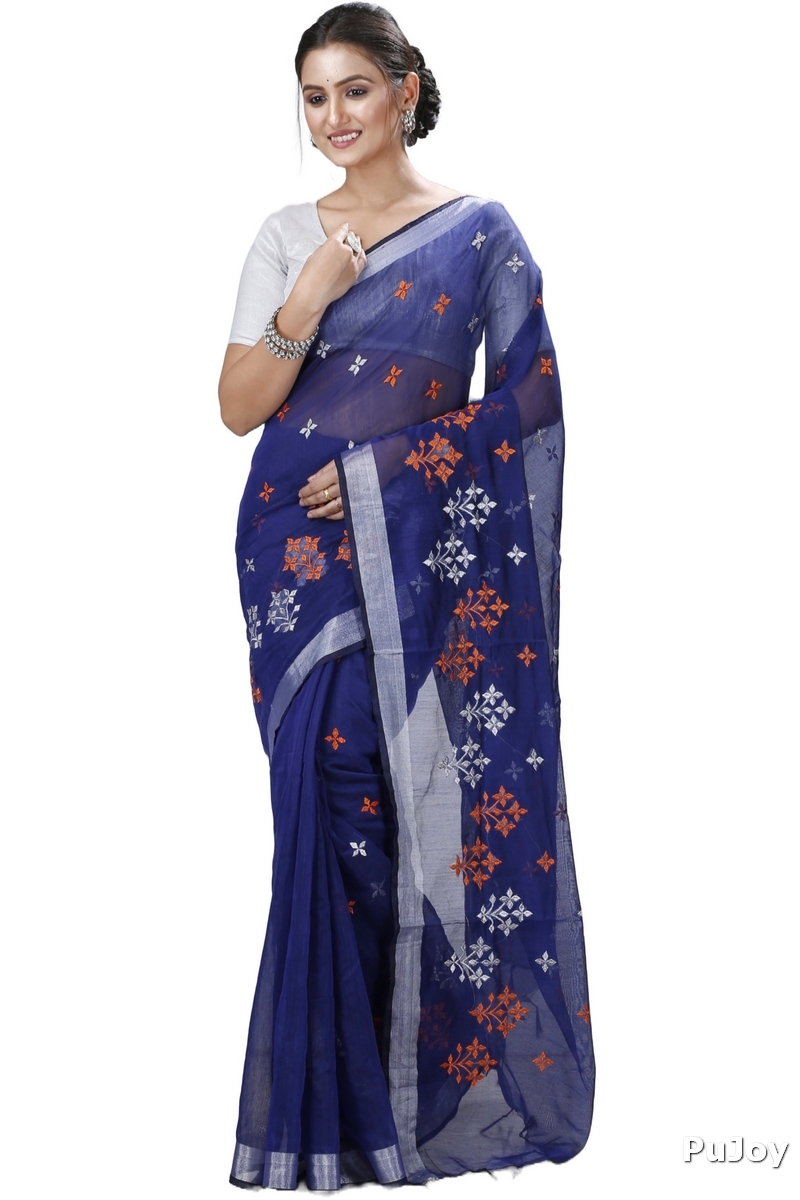 Naby Blue Blended Cotton Tamasi Hand Loom Saree (1210)