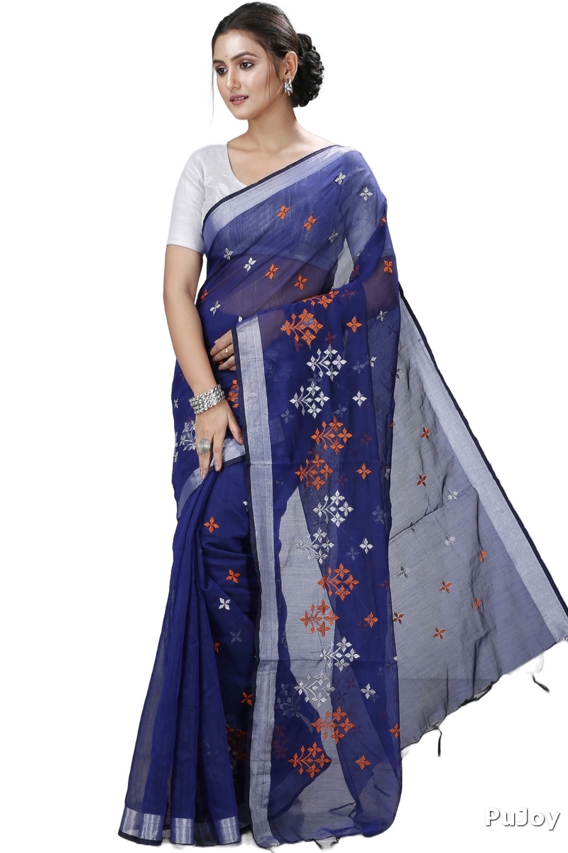 Naby Blue Blended Cotton Tamasi Hand Loom Saree (1210)