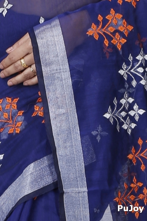Naby Blue Blended Cotton Tamasi Hand Loom Saree (1210)