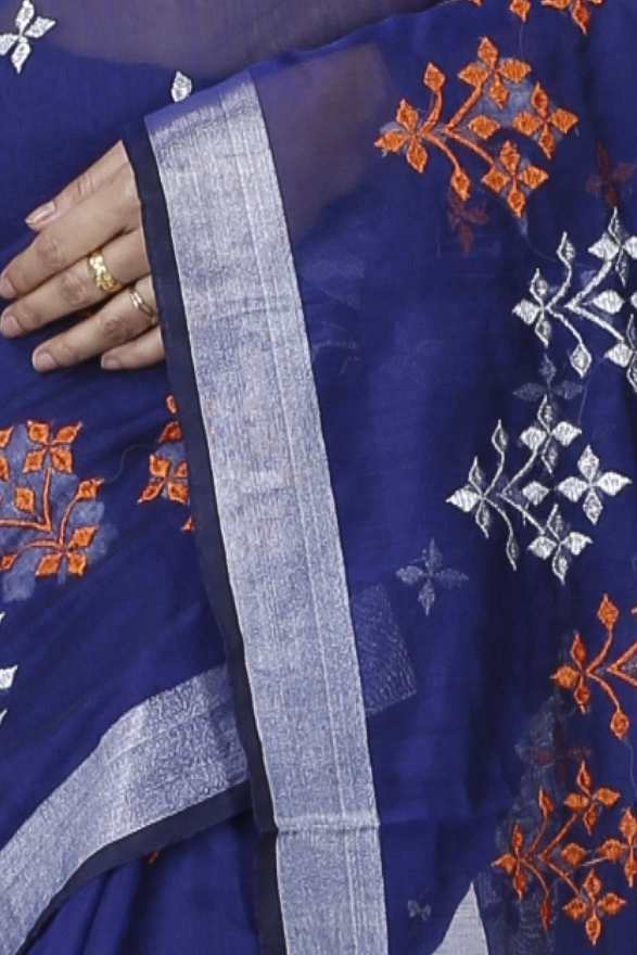 Naby Blue Blended Cotton Tamasi Hand Loom Saree (1210)