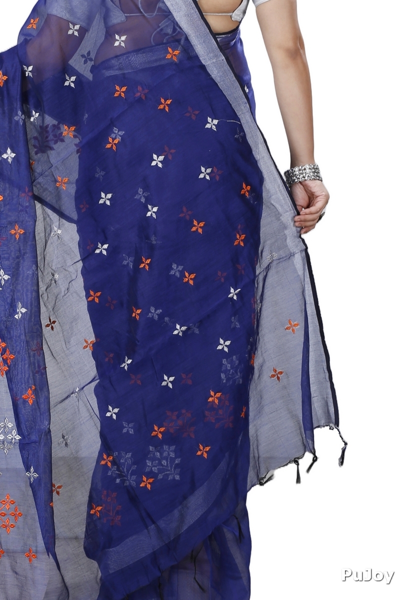 Naby Blue Blended Cotton Tamasi Hand Loom Saree (1210)