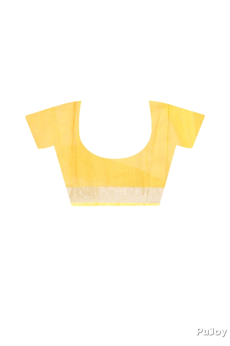 Yellow Blended Cotton Tamasi Hand Loom Saree (1211)