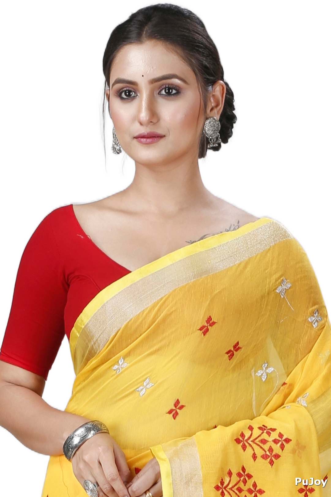 Yellow Blended Cotton Tamasi Hand Loom Saree (1211)