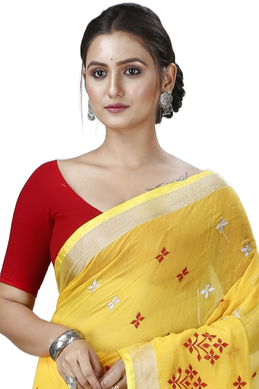Yellow Blended Cotton Tamasi Hand Loom Saree (1211)