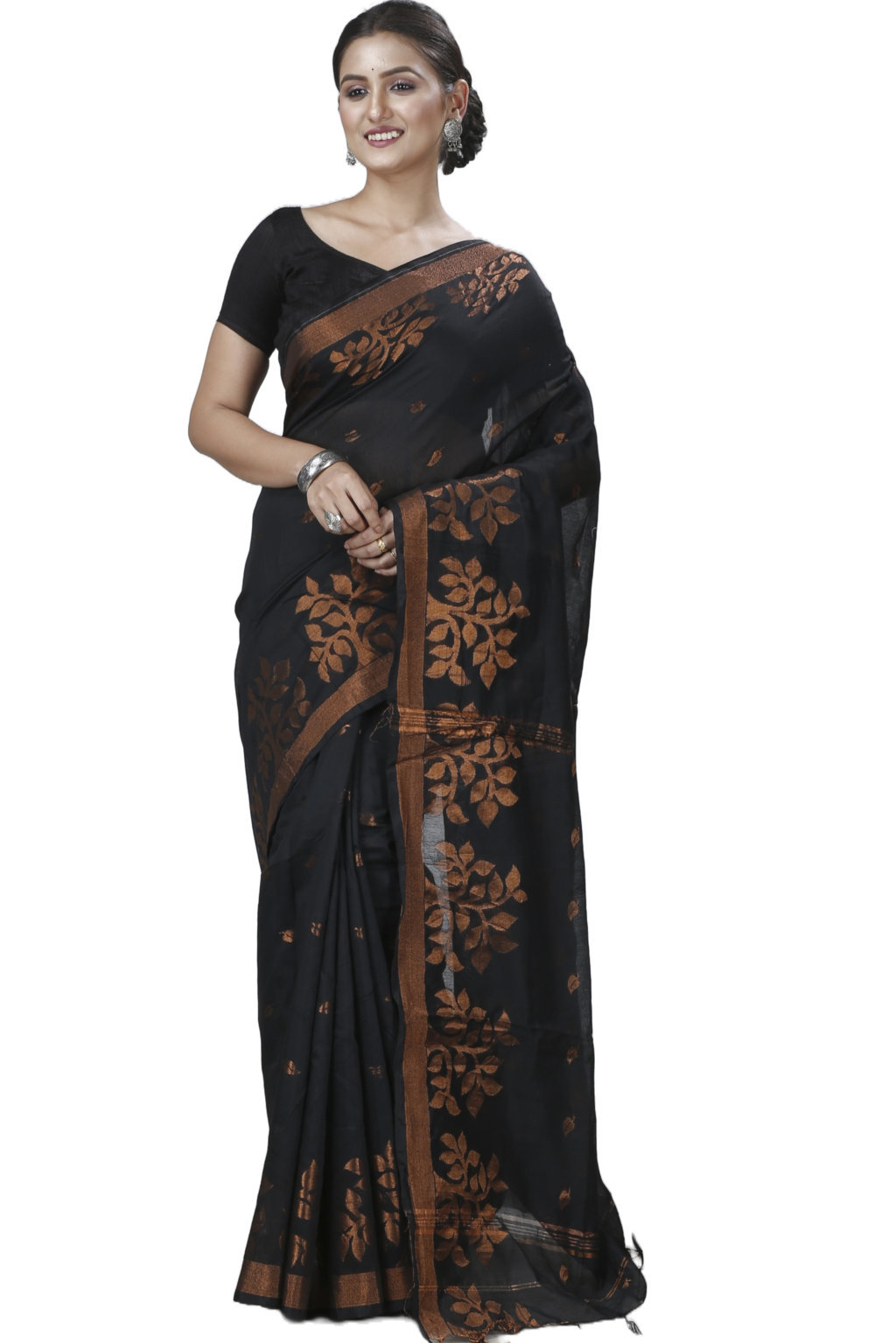 Black Blended Cotton Tina Hand Loom Saree (1212)