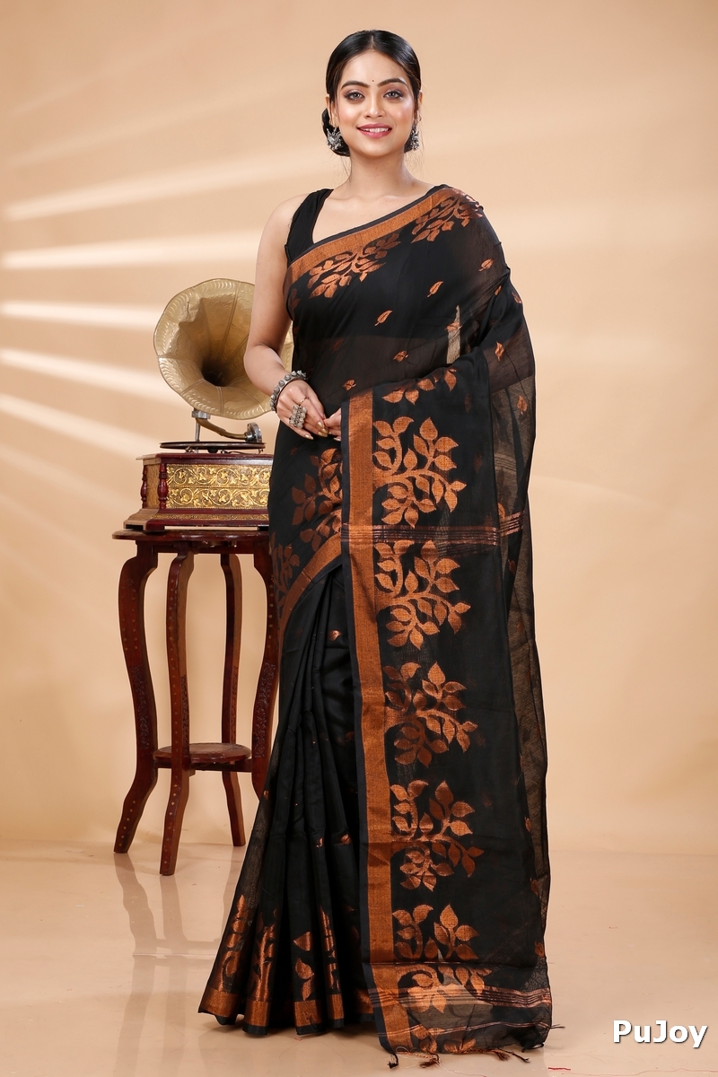 Black Blended Cotton Tina Hand Loom Saree (1212)