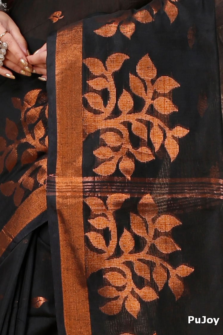 Black Blended Cotton Tina Hand Loom Saree (1212)