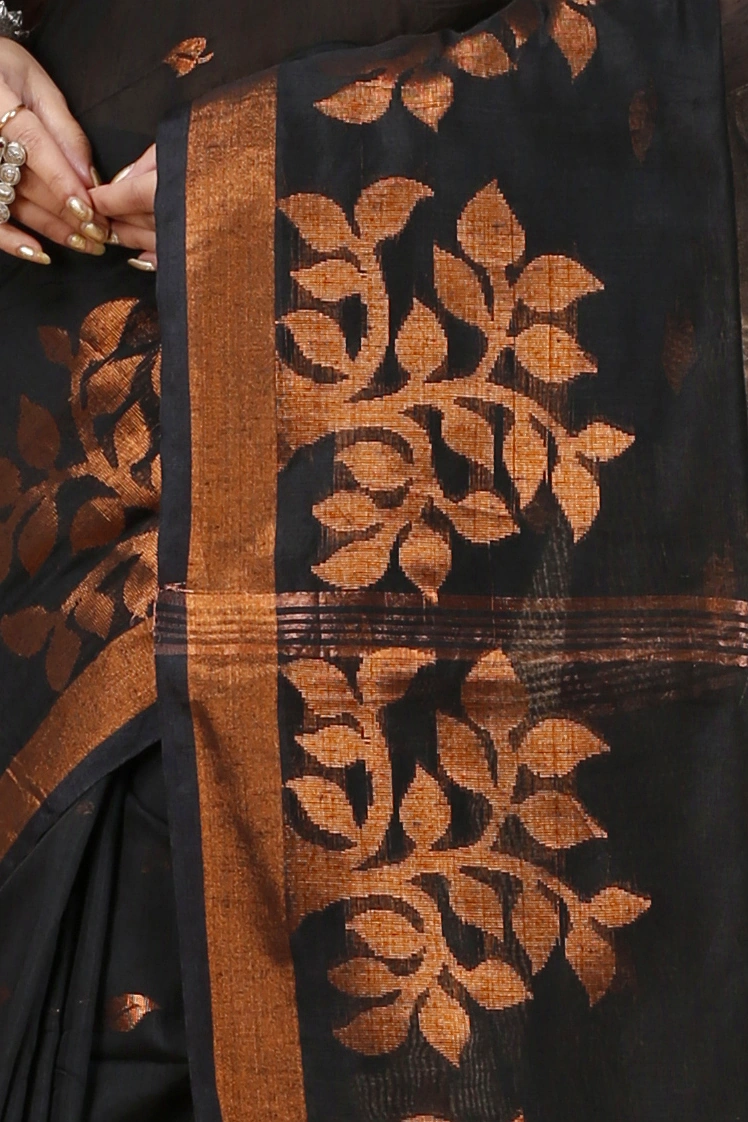 Black Blended Cotton Tina Hand Loom Saree (1212)