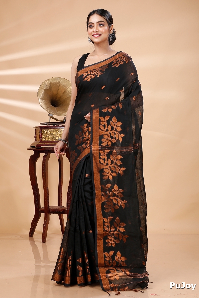 Black Blended Cotton Tina Hand Loom Saree (1212)