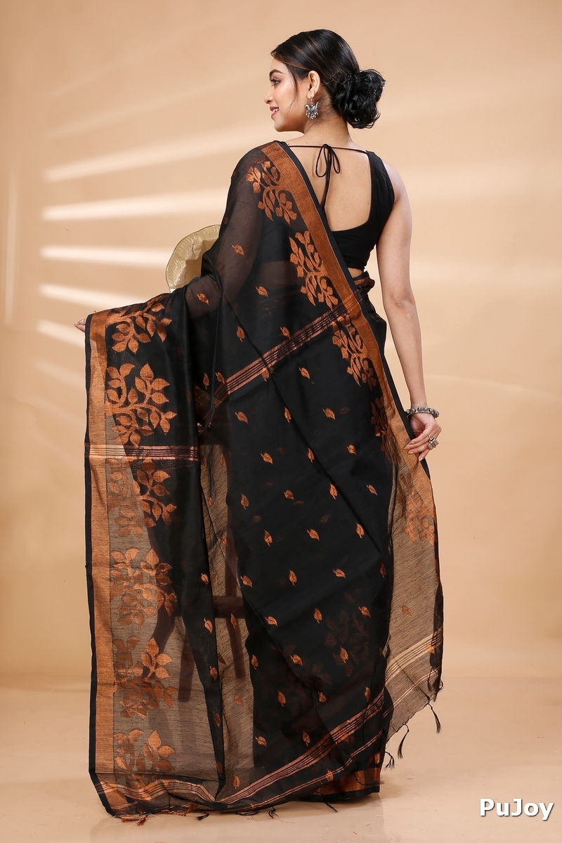 Black Blended Cotton Tina Hand Loom Saree (1212)