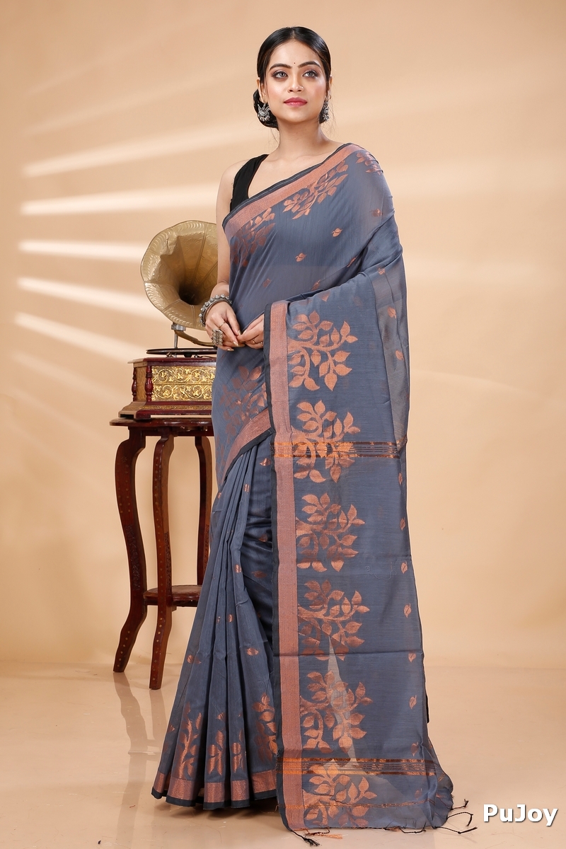 Grey Blended Cotton Tina Hand Loom Saree (1214)
