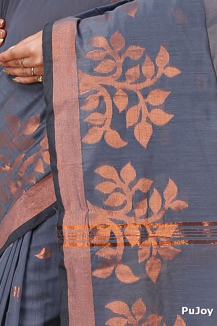 Grey Blended Cotton Tina Hand Loom Saree (1214)