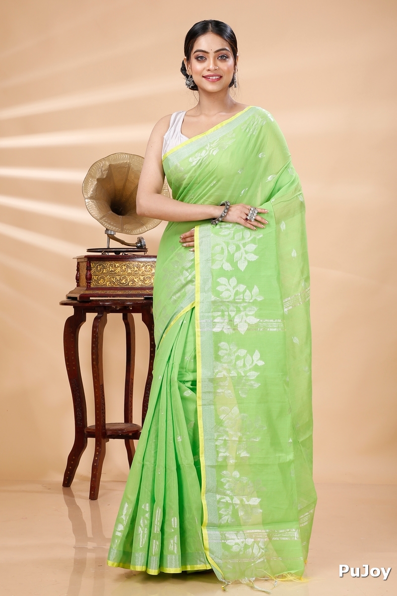 Green Blended Cotton Tina Hand Loom Saree (1215)