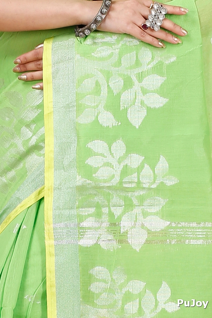 Green Blended Cotton Tina Hand Loom Saree (1215)