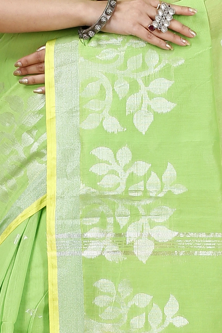 Green Blended Cotton Tina Hand Loom Saree (1215)