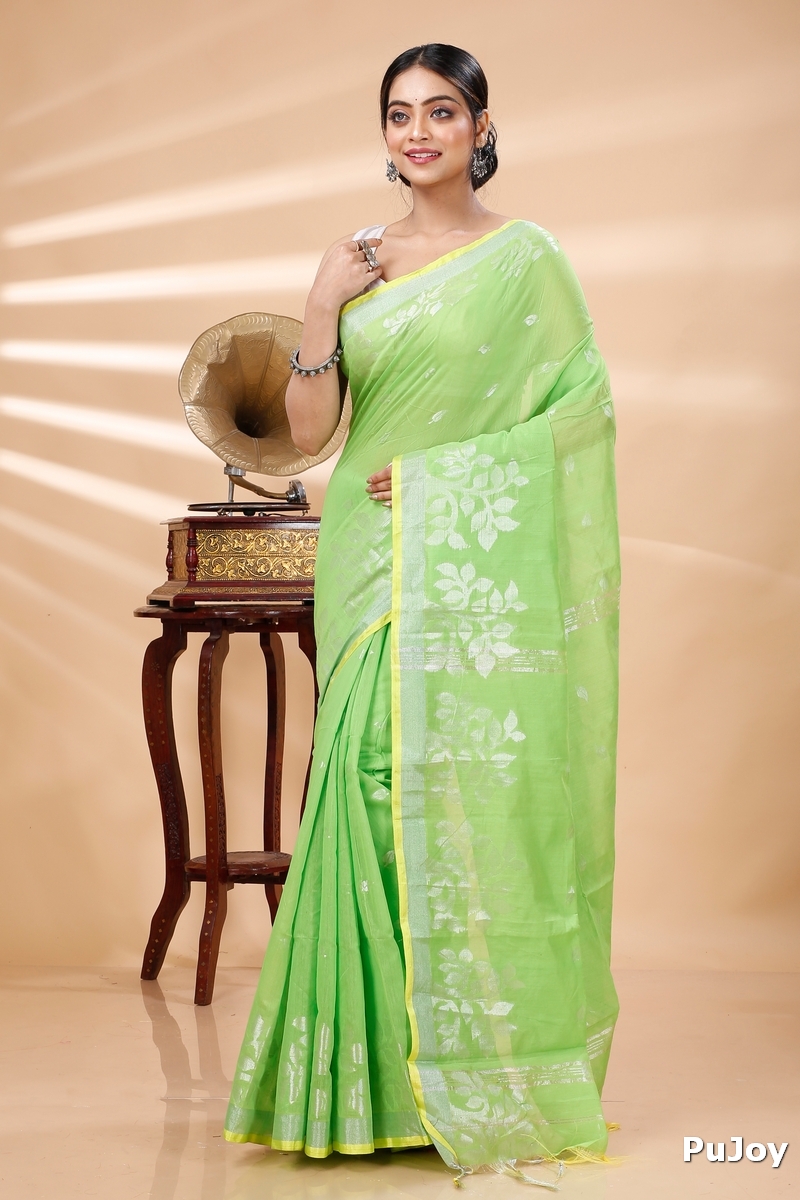 Green Blended Cotton Tina Hand Loom Saree (1215)