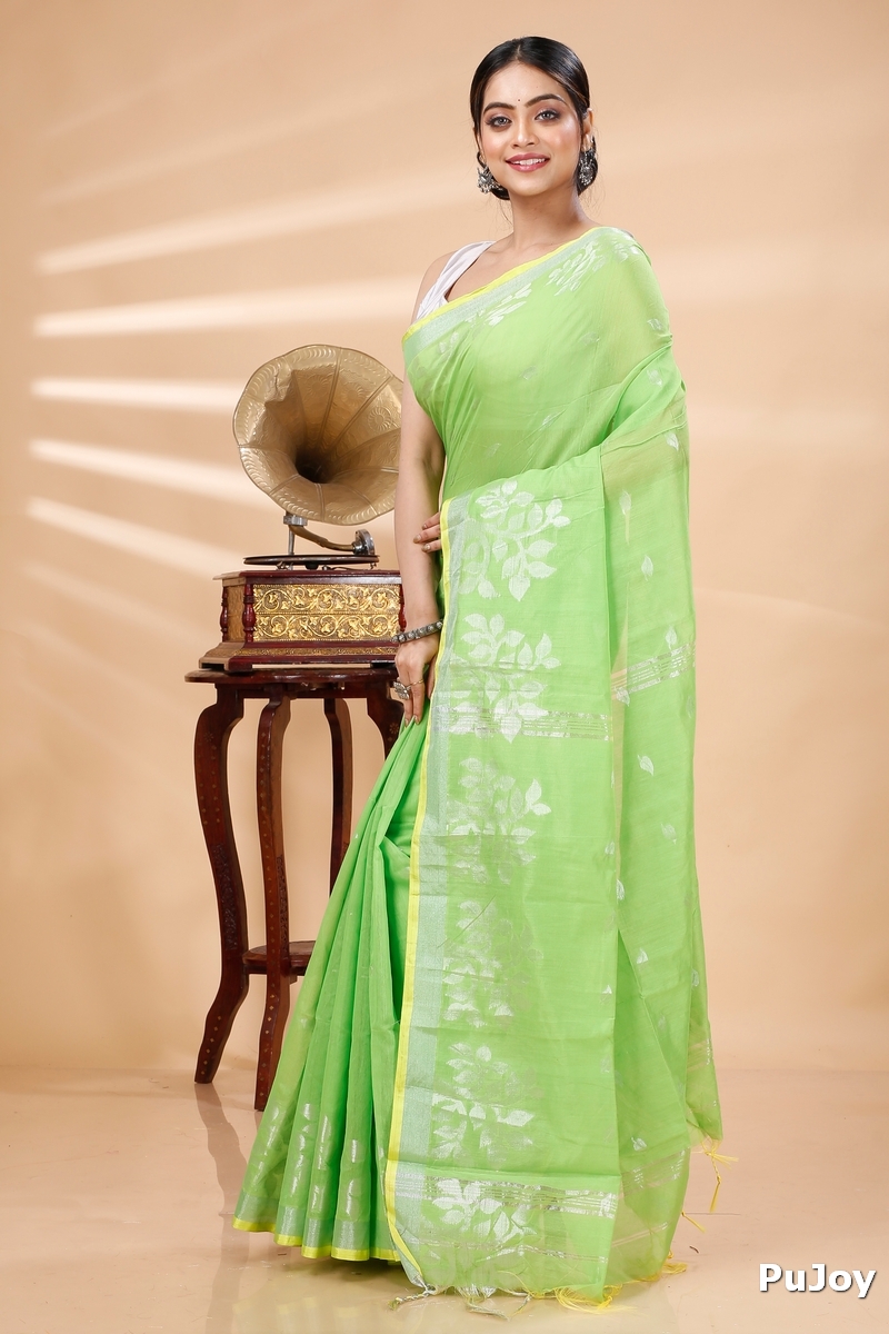 Green Blended Cotton Tina Hand Loom Saree (1215)
