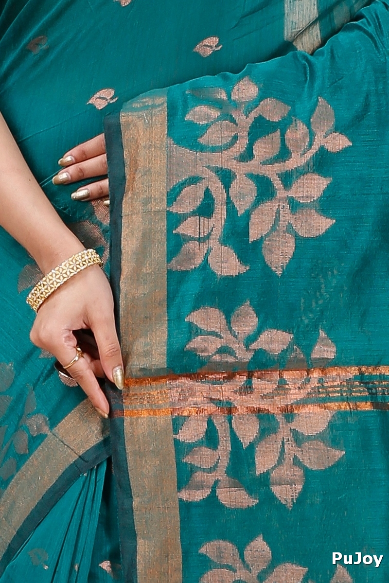 Botel Green Blended Cotton Tina Hand Loom Saree (1216)