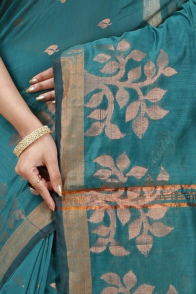 Botel Green Blended Cotton Tina Hand Loom Saree (1216)