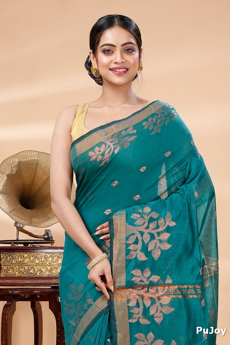 Botel Green Blended Cotton Tina Hand Loom Saree (1216)