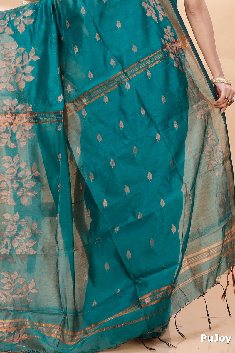 Botel Green Blended Cotton Tina Hand Loom Saree (1216)