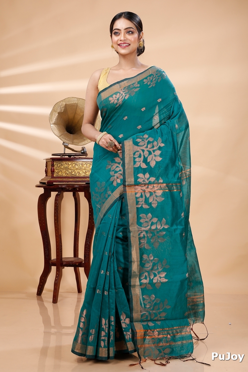 Botel Green Blended Cotton Tina Hand Loom Saree (1216)