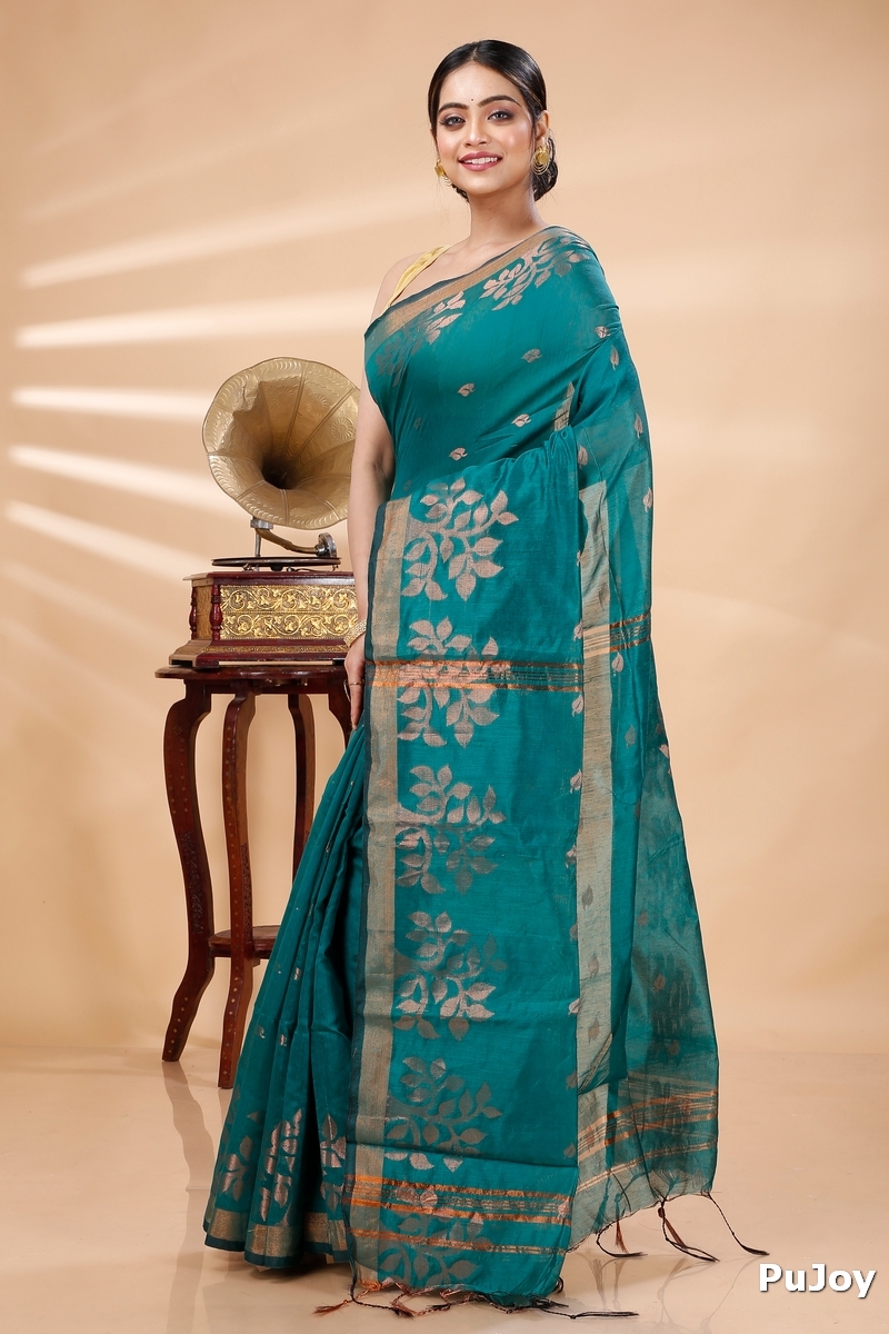 Botel Green Blended Cotton Tina Hand Loom Saree (1216)