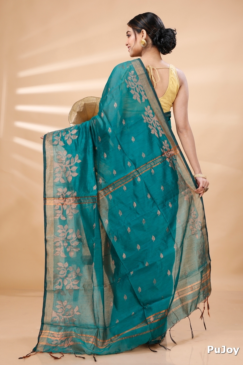 Botel Green Blended Cotton Tina Hand Loom Saree (1216)