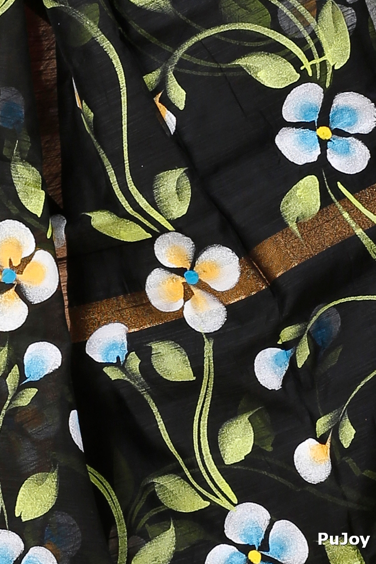 Black Blended Cotton Tonika Hand Painted Saree (1217)