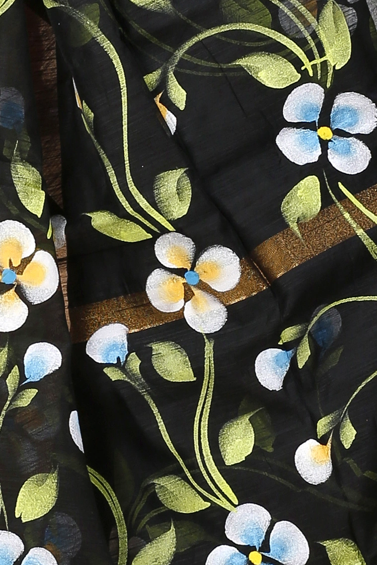Black Blended Cotton Tonika Hand Painted Saree (1217)