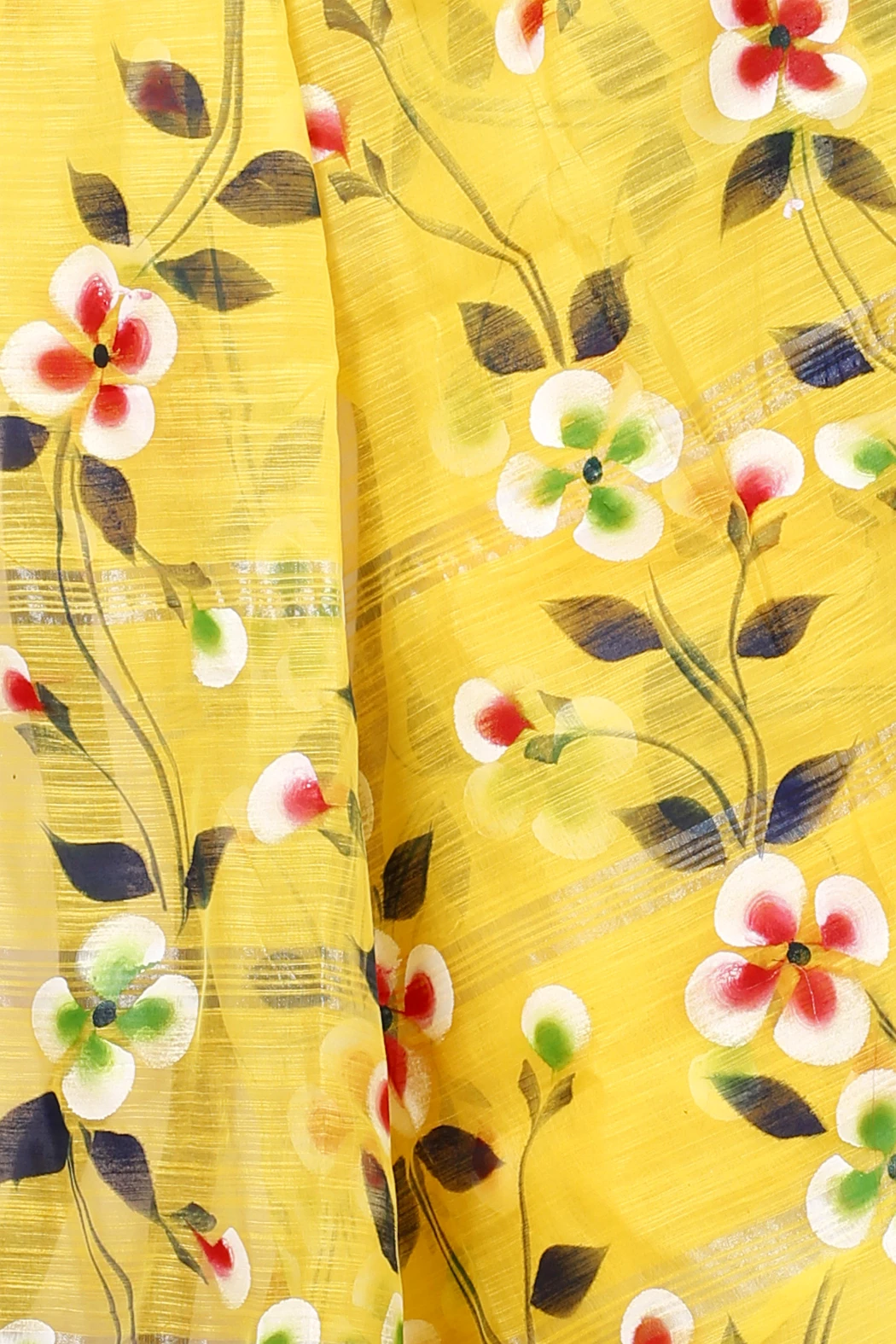 Yellow Blended Cotton Tonika Hand Painted Saree (1219)