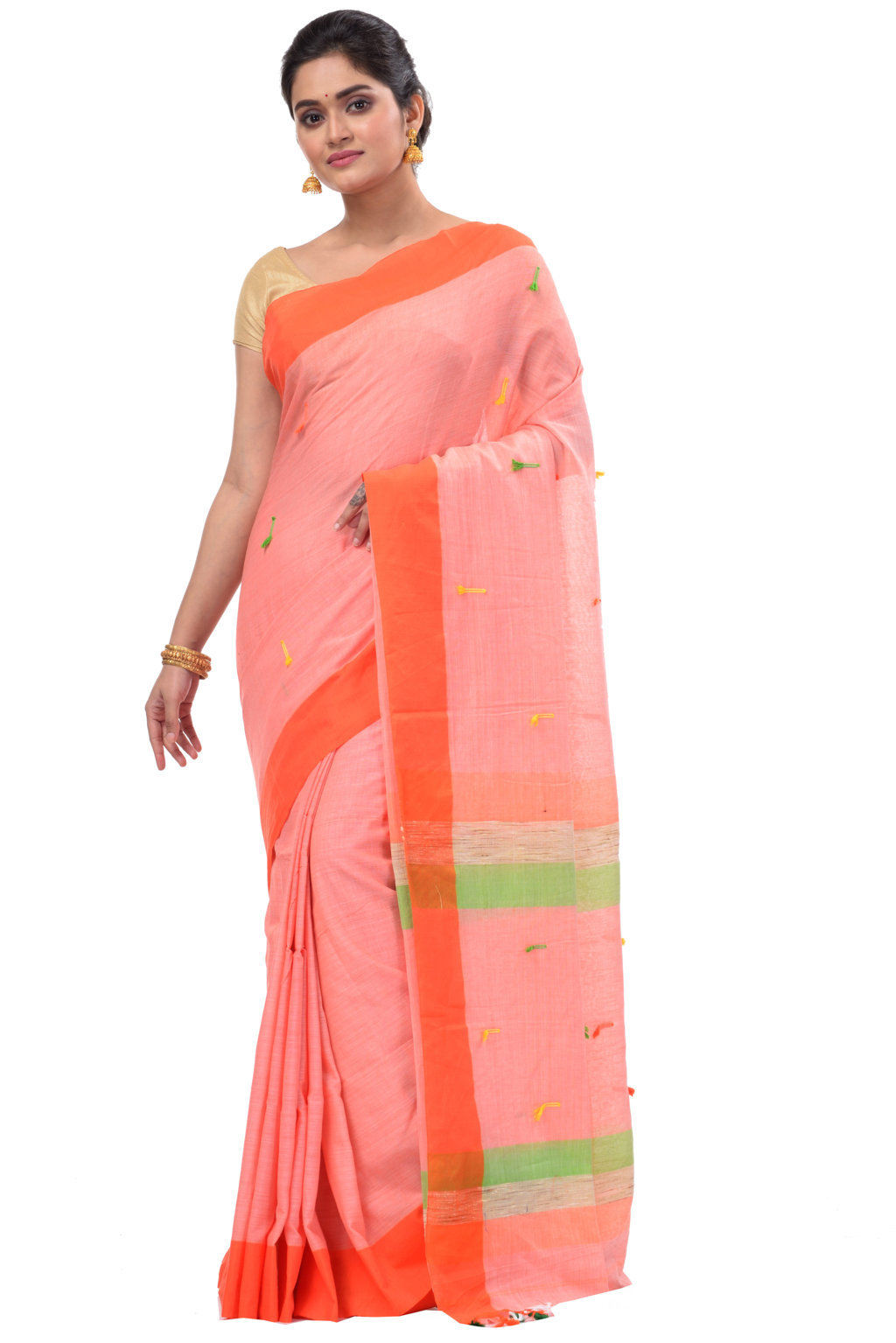 Pink Pure Cotton Clacial Desigined Hand Loom Saree (122)