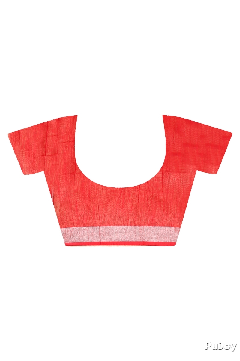Red Blended Cotton Tonika Hand Painted Saree (1220)