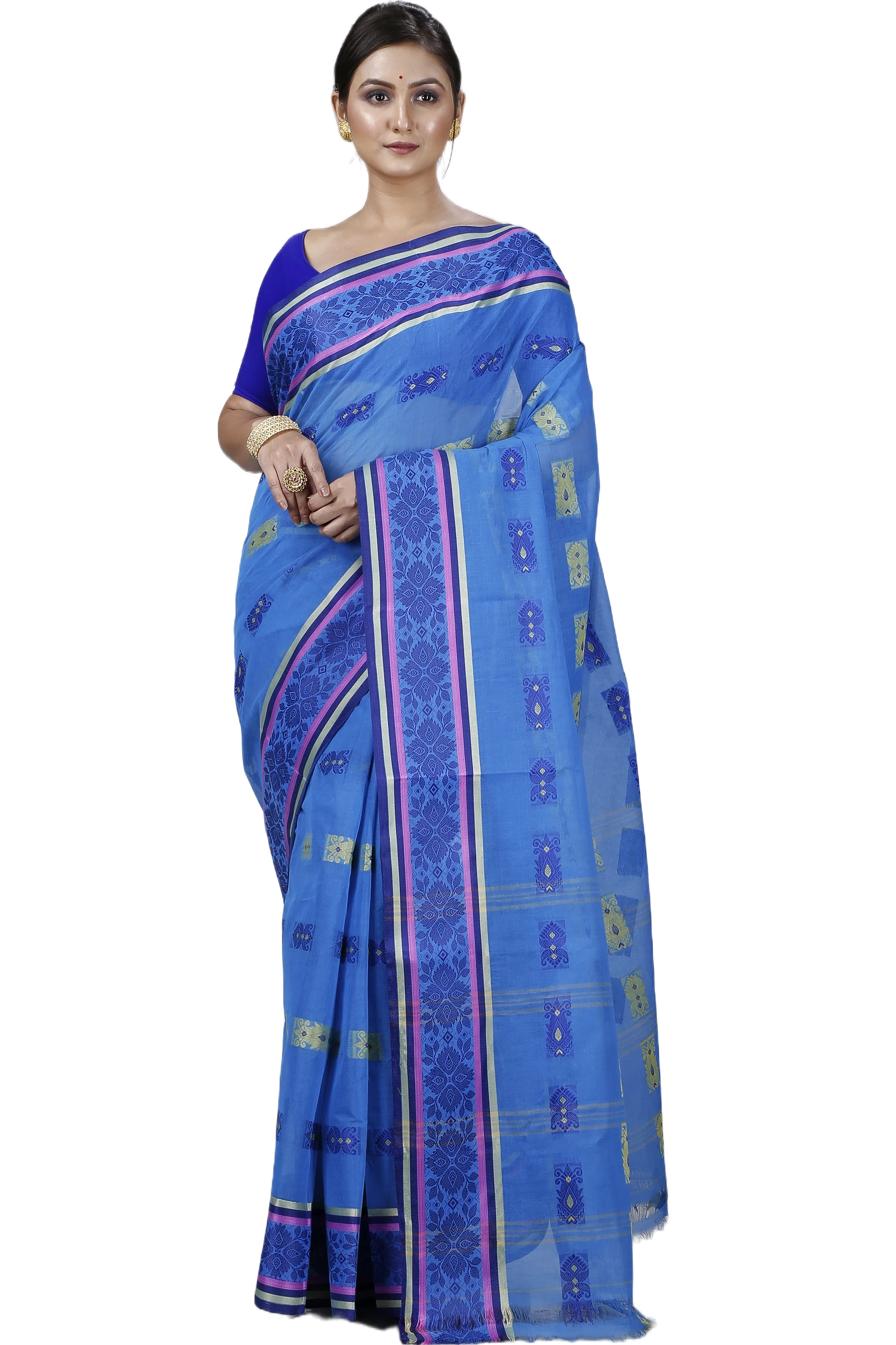 Blue Pure Cotton Uditi Tant Saree (1226)