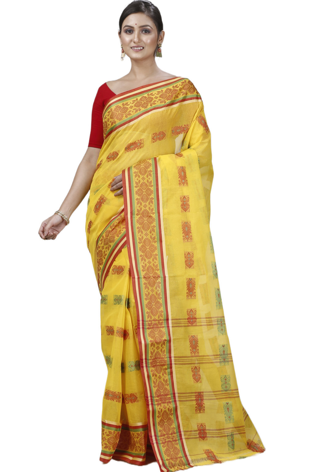 Yellow Pure Cotton Uditi Tant Saree (1229)