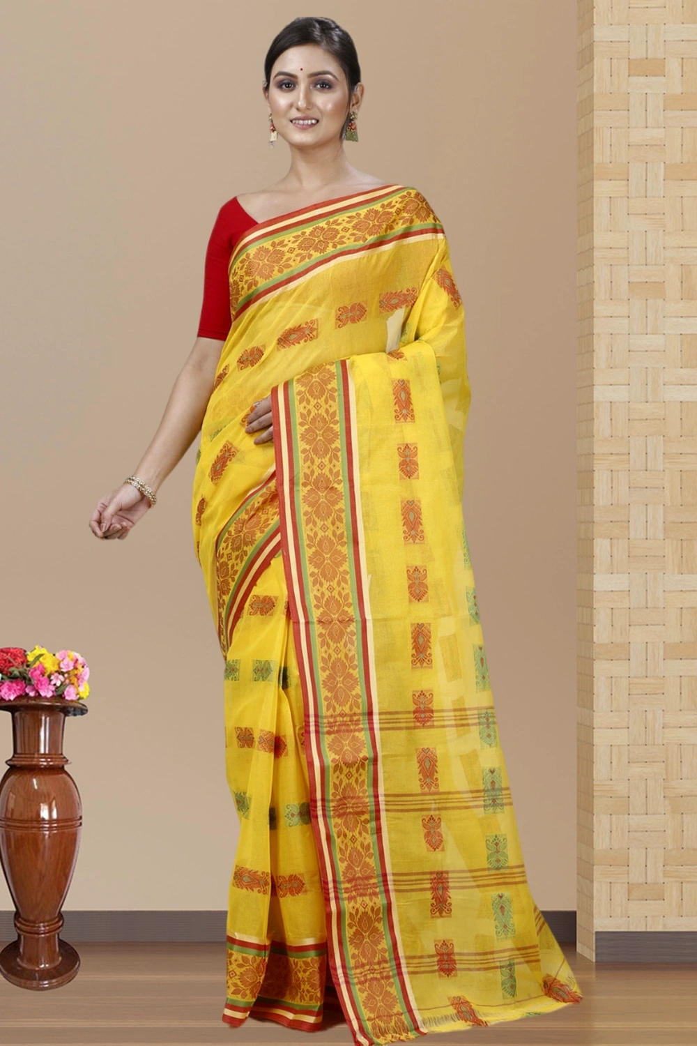 Yellow Pure Cotton Uditi Tant Saree (1229)