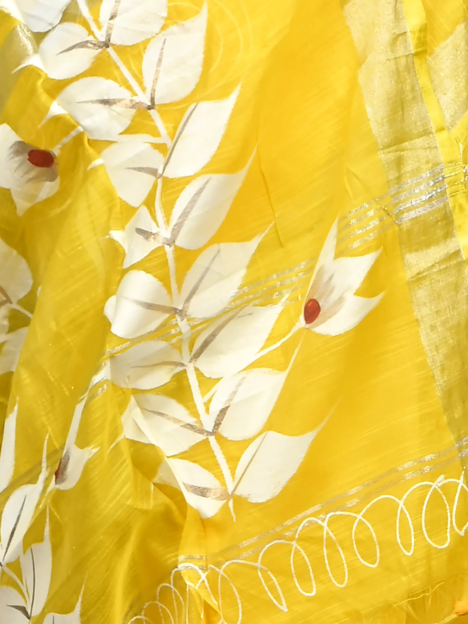 Yellow Cotton Souvar Hand Painted Saree  (123)