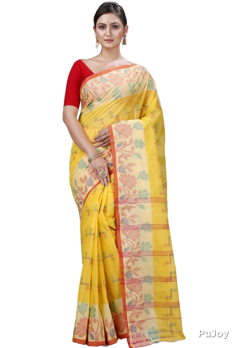 Yellow Pure Cotton Urva Tant Saree (1234)