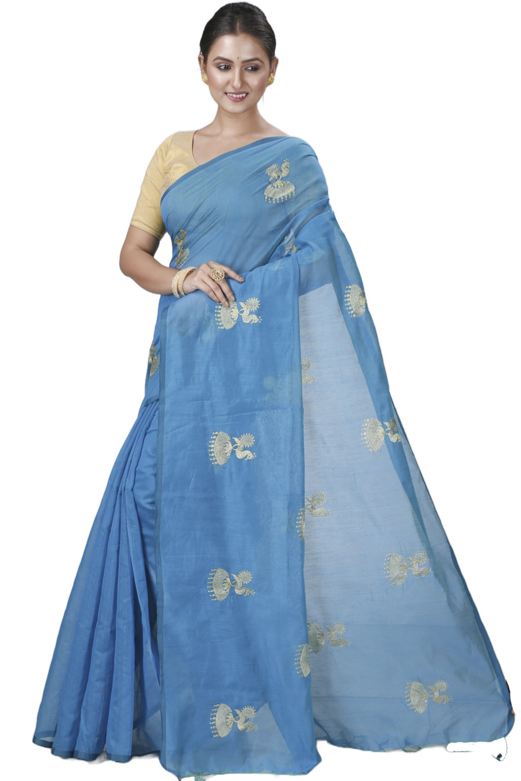 Sky Blue Blended Cotton Tuli Hand Loom Saree (1238)