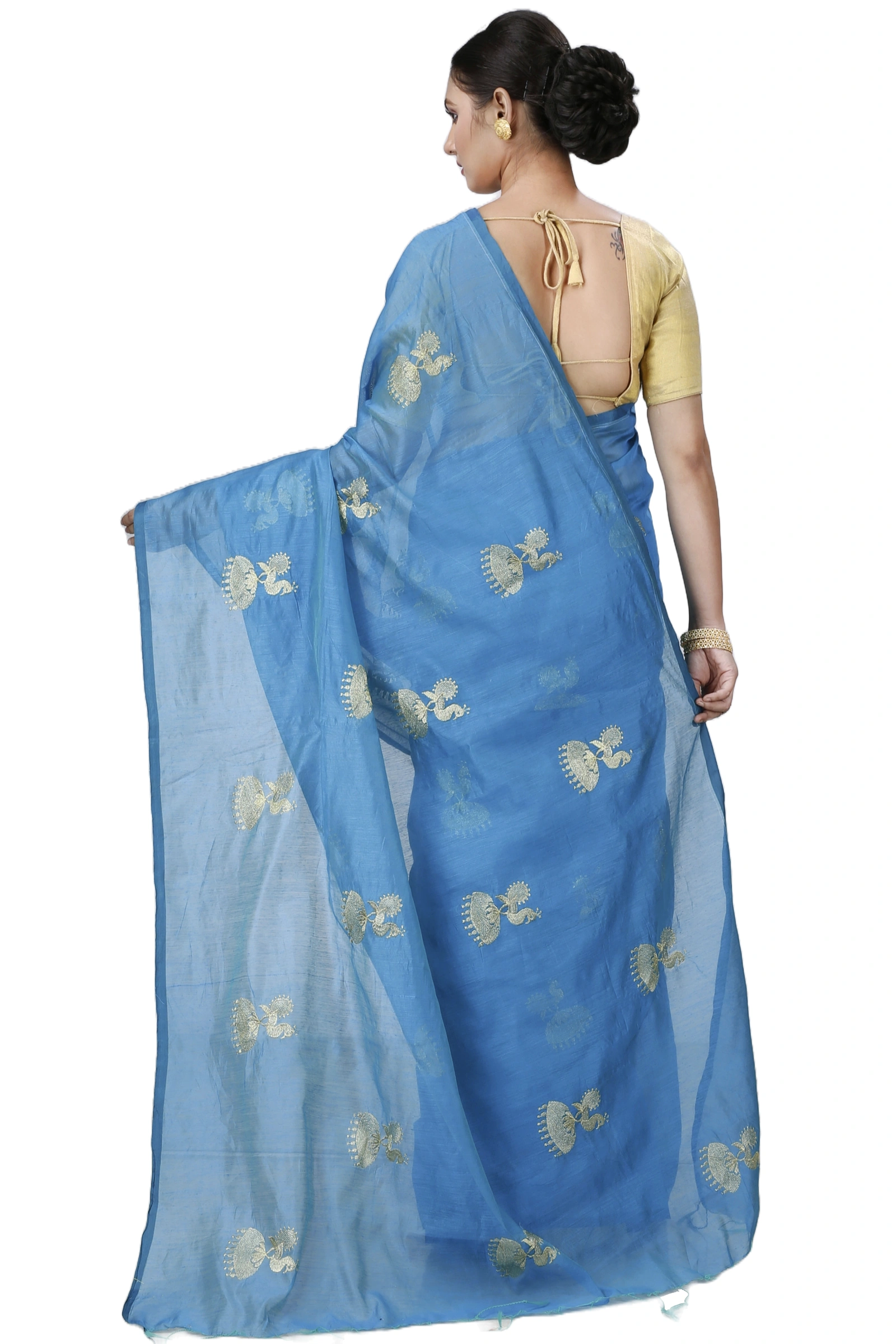 Sky Blue Blended Cotton Tuli Hand Loom Saree (1238)