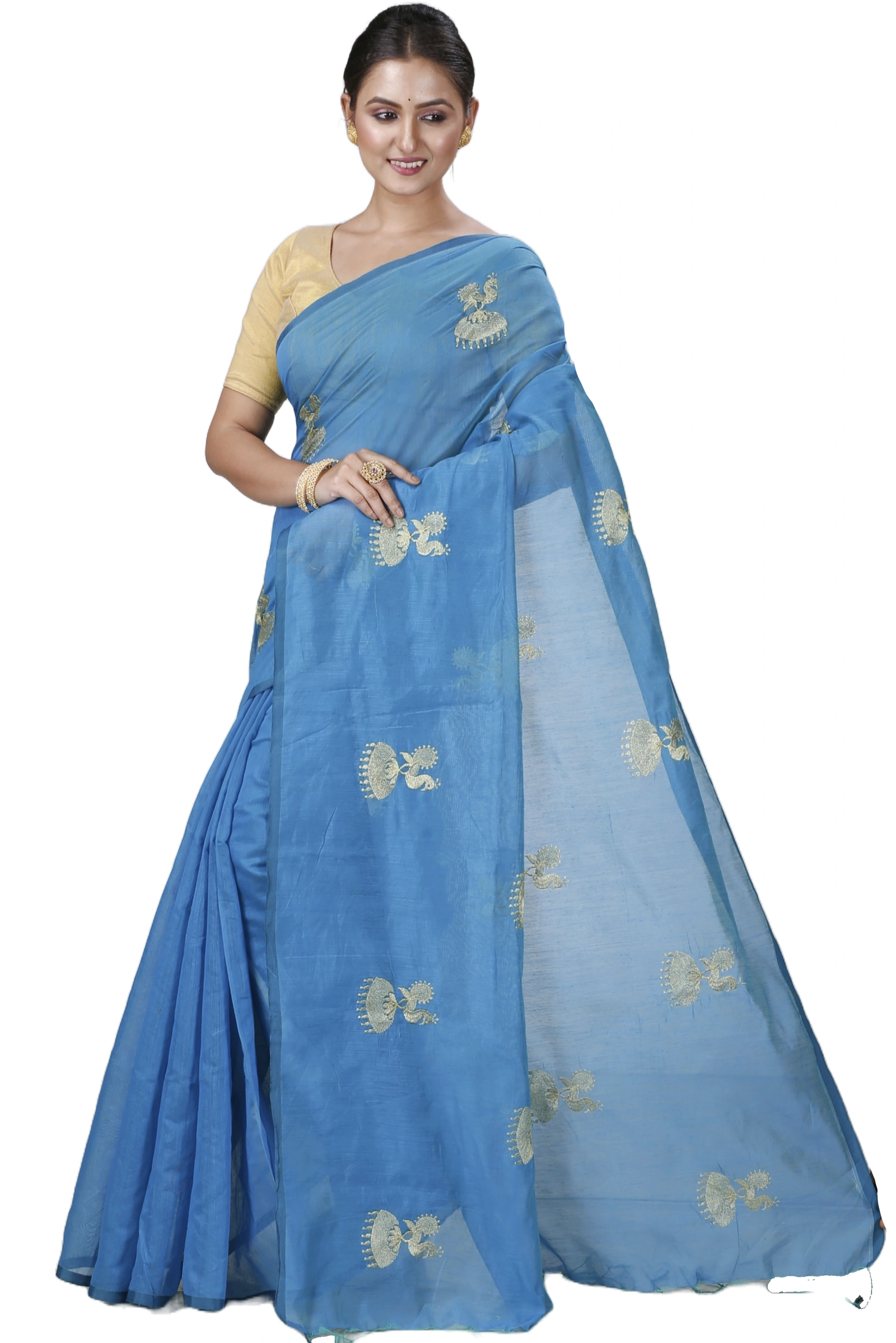 Sky Blue Blended Cotton Tuli Hand Loom Saree (1238)