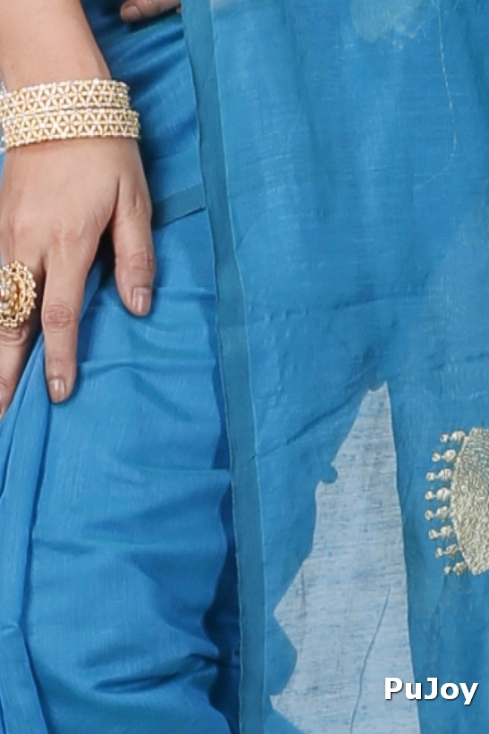 Sky Blue Blended Cotton Tuli Hand Loom Saree (1238)
