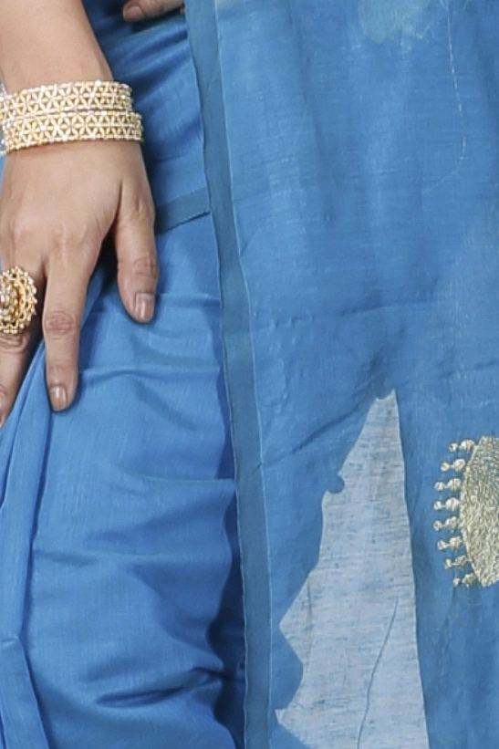 Sky Blue Blended Cotton Tuli Hand Loom Saree (1238)