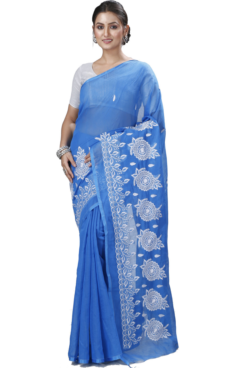 Sky Blue Blended Cotton Tabu Hand Loom Saree (1239)